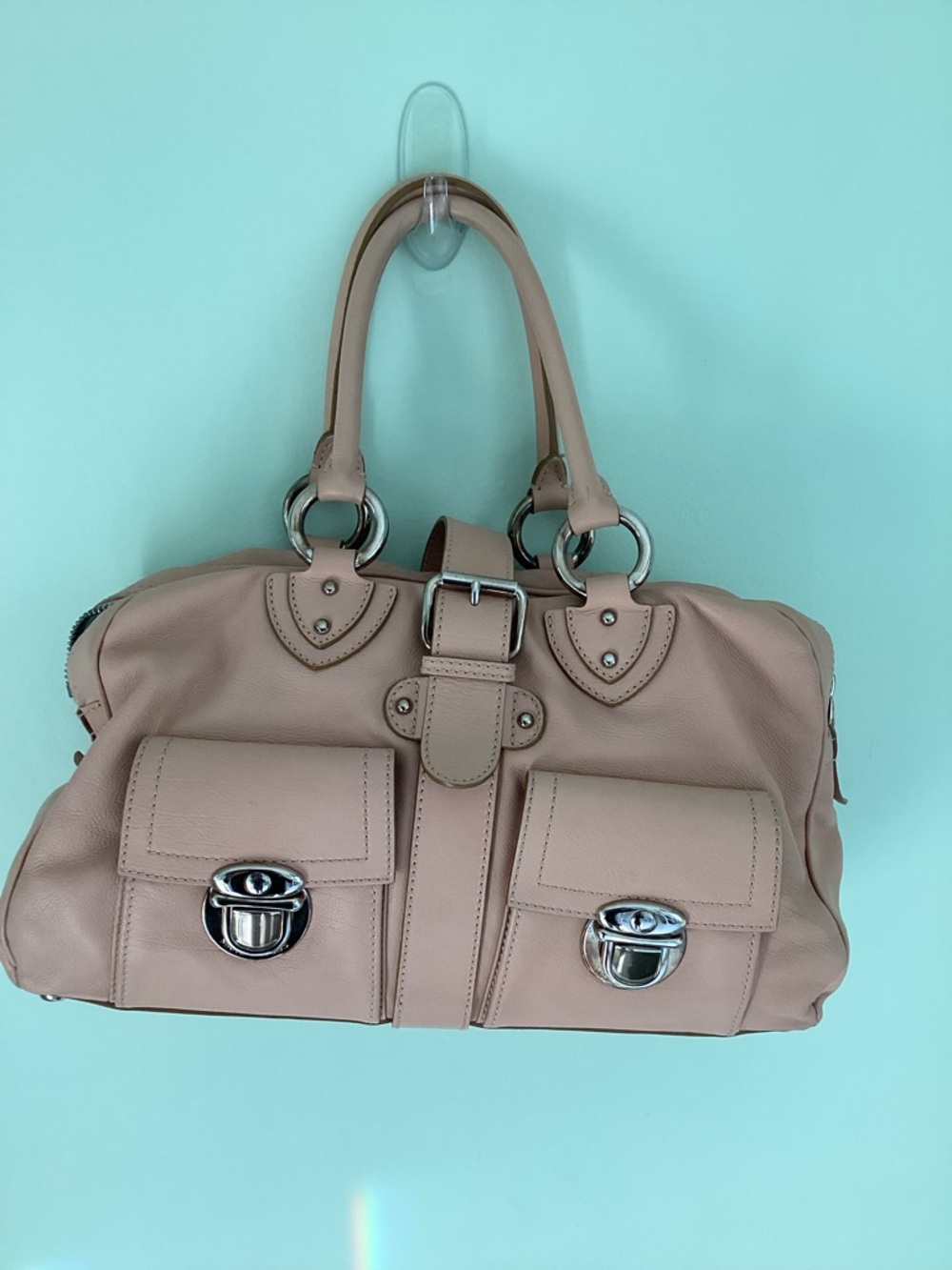 VTG Marc Jacobs Large Leather Shoulder Bag Dusty Rose Y2K - Picture 13 of 16